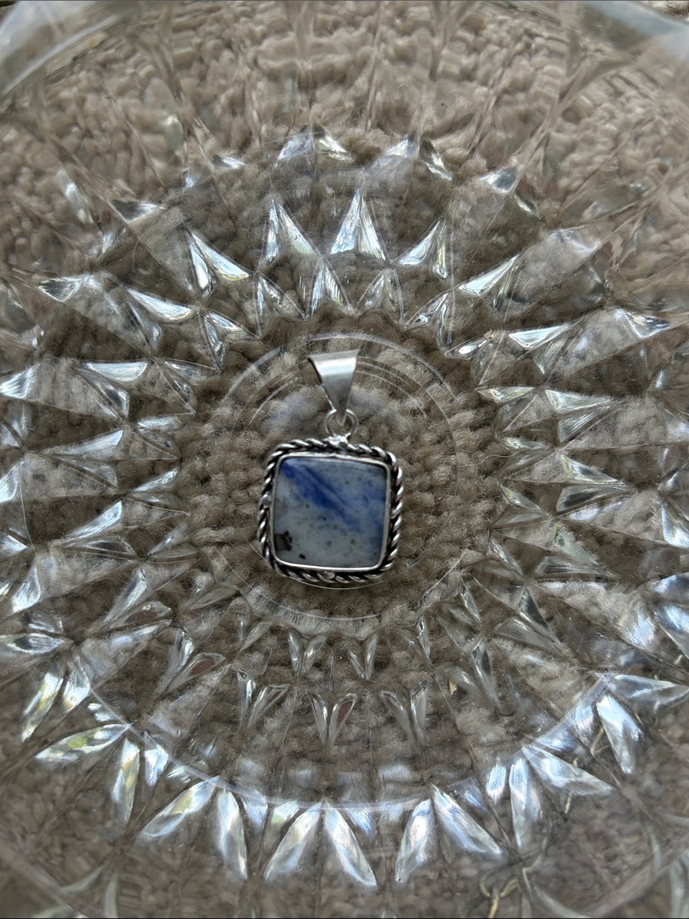 Sodalite Square Pendant stamped in 925 Sterling silver - Women Jewelry